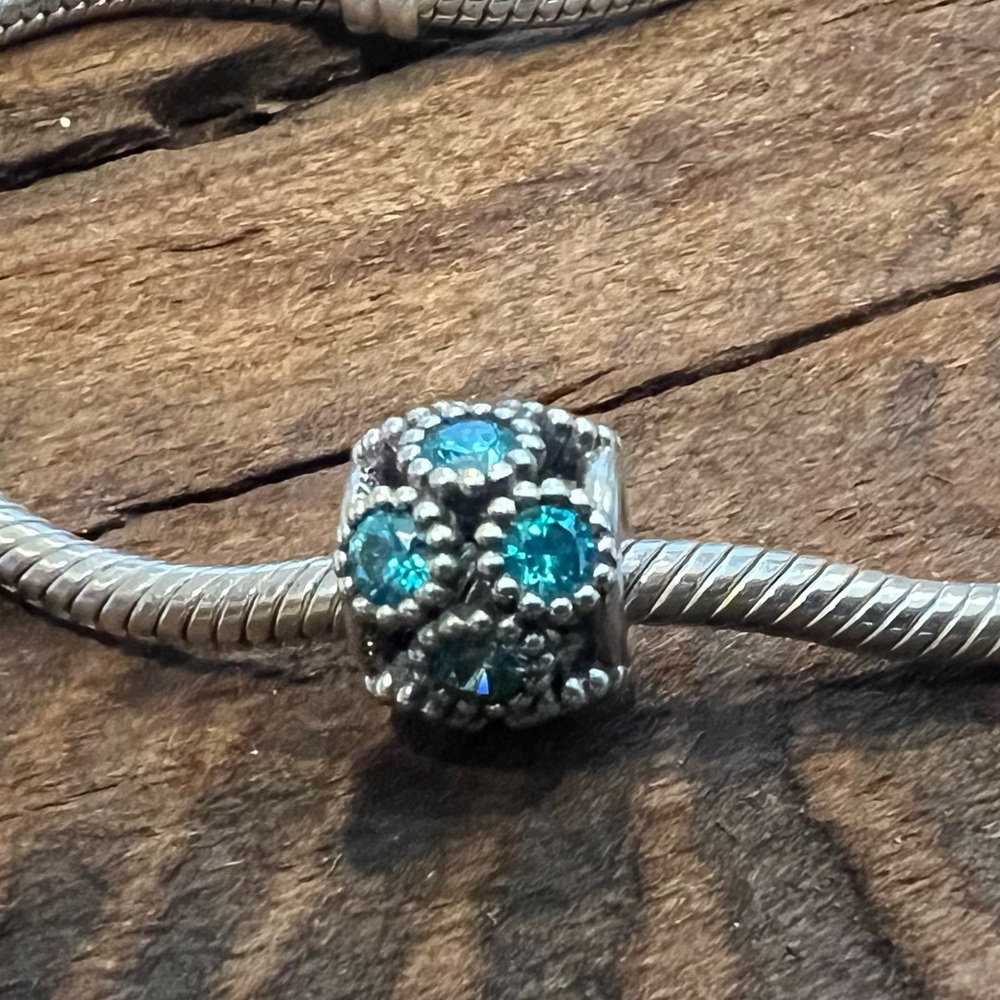 Authentic Pandora Charm Studded Lights Bead Teal Zirconia Sterling Studded Aqua